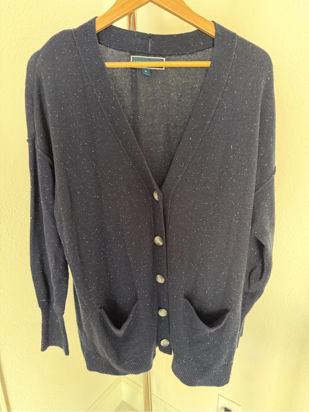 Karen Scott Navy Speckled V-Neck Button Front Cardigan